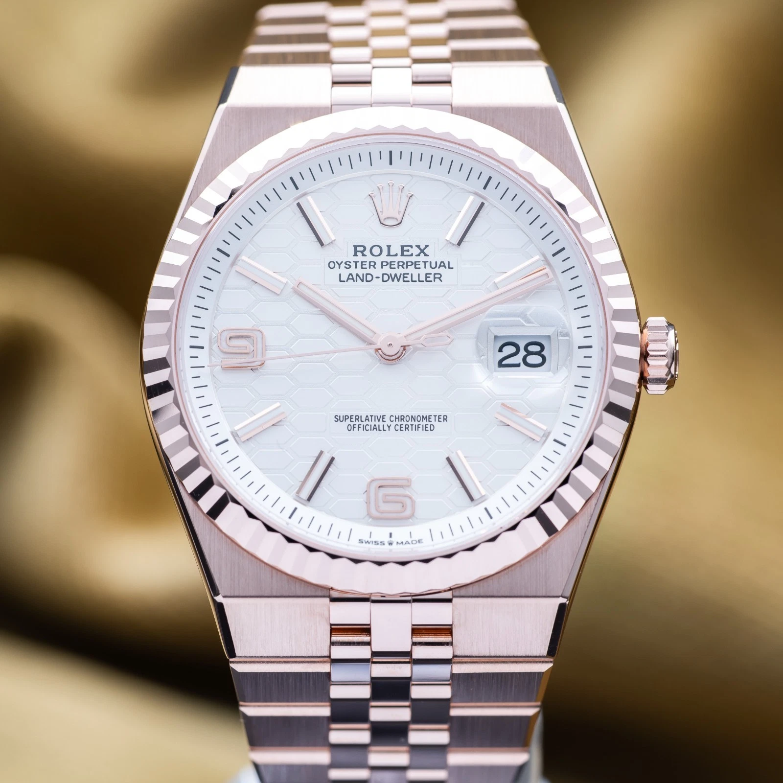 Rolex Land-Dweller Everose Gold 40mm White Honeycomb Motif Dial